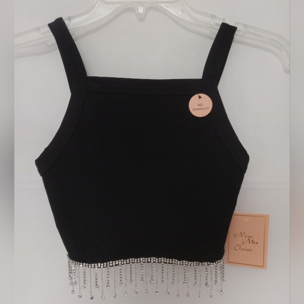 New Mix Classic - Crop Top with Rhinestone embellishment hemline